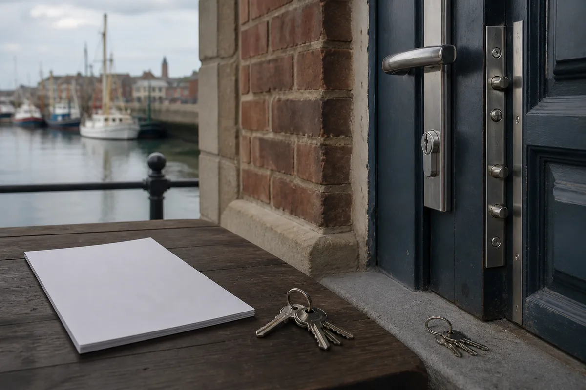 Devis papier posé sur une table à côté d&rsquo;un trousseau de clés